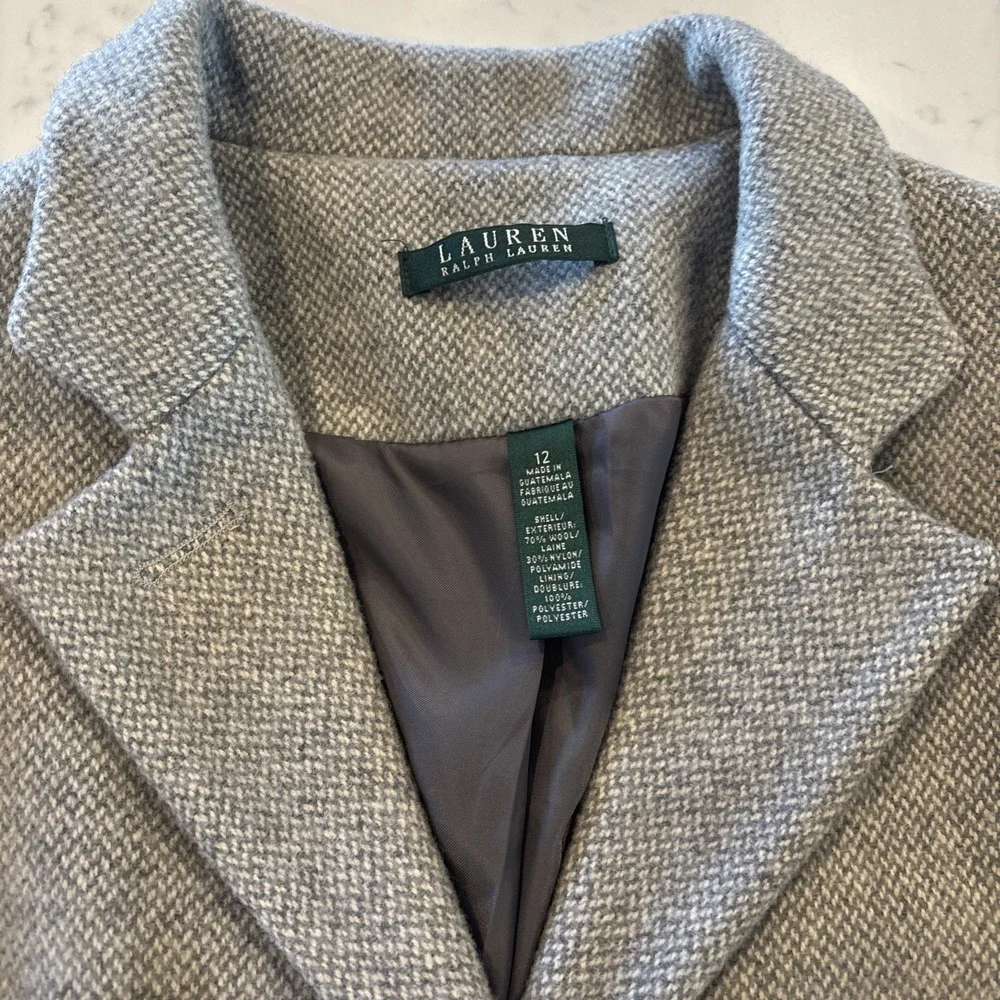 Lauren Ralph Lauren Wool Blend 3-Button Coat Gray Chevron-like Pattern Womens 12 - Picture 6 of 12